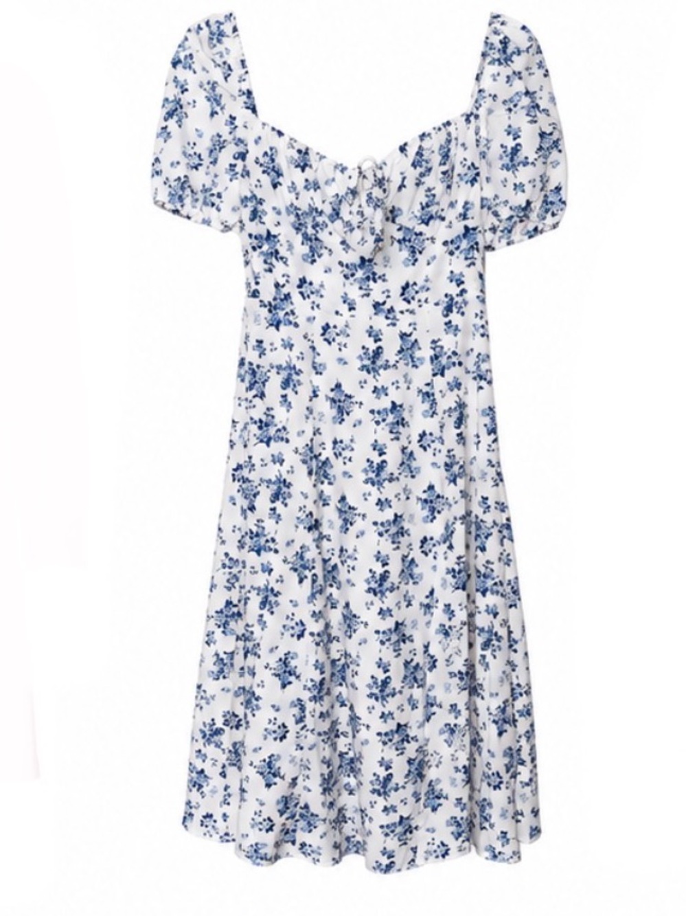 SHEIN White and Blue Floral Square-Neck Midi Dress